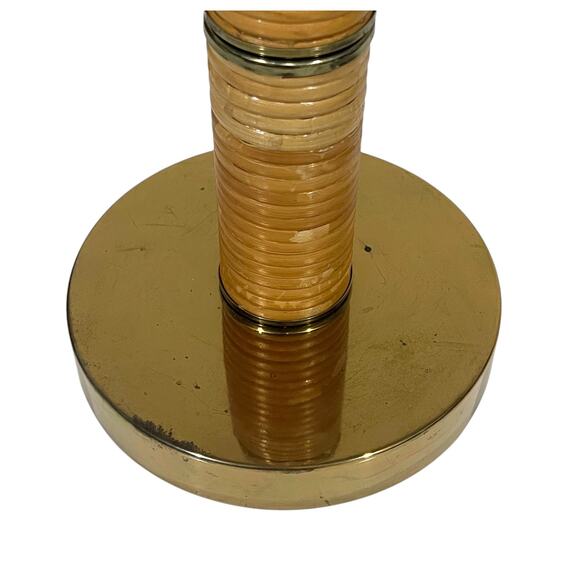 Rattan MCM Table Lamp Vintage Brass Trim Tiki BOHO Beige Gold Mid Century 28" - Picture 6 of 14